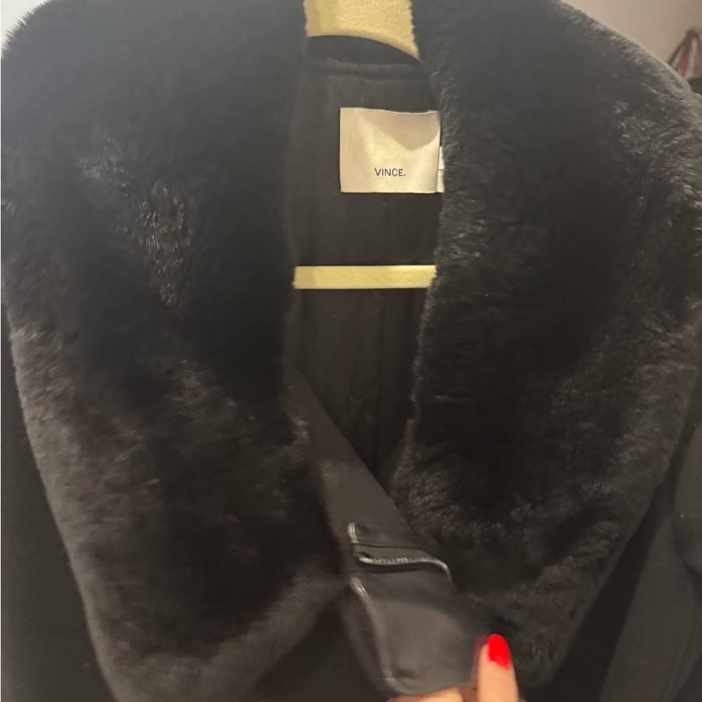 Vince Women's Black Faux Fur Collar Coat